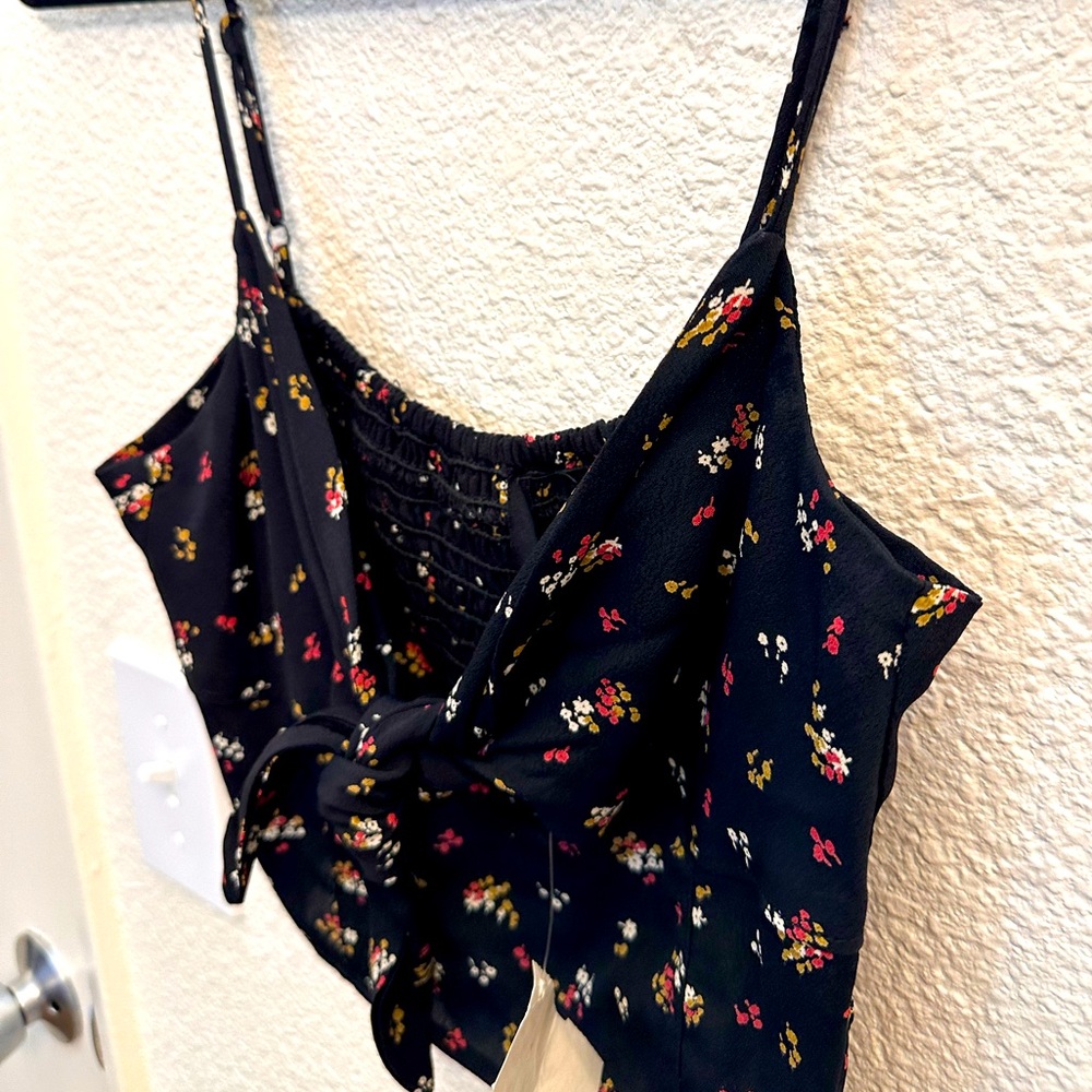 Floral Black Women's Top by Blue Life.  Tie front, XS.
